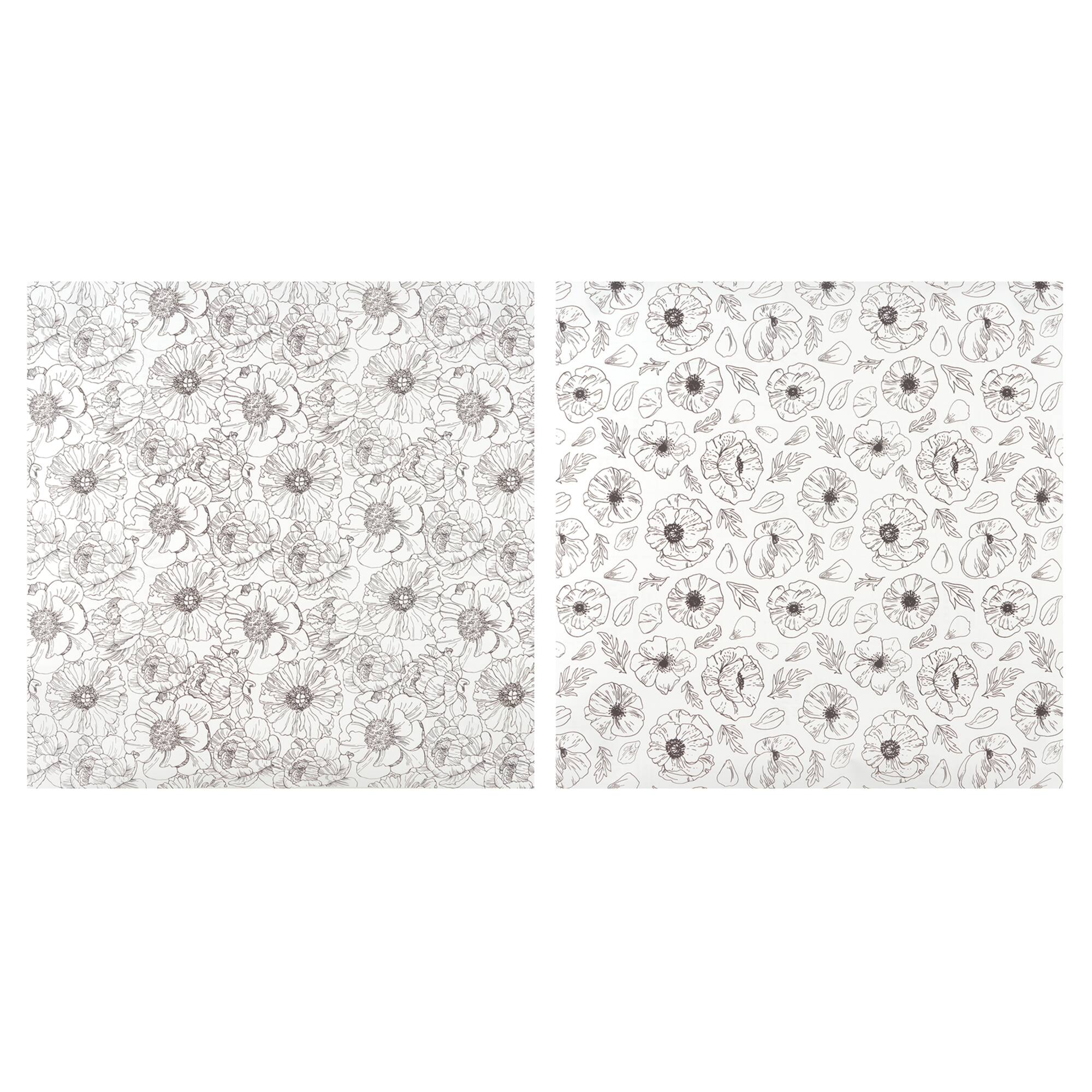 12" x 12" Black & White Floral Sublimation Sheets, 2ct. by Make Market®